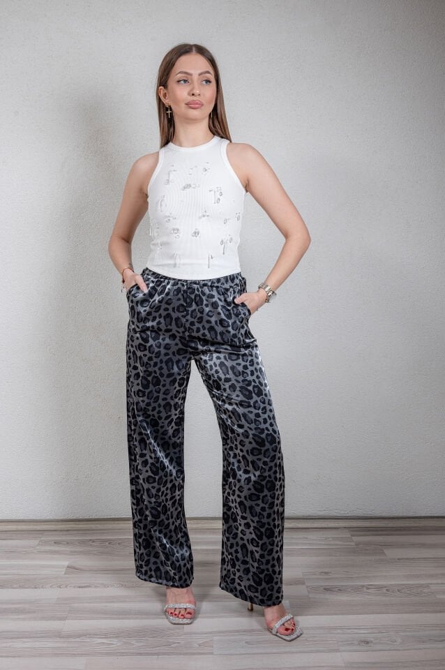 Leopar Desenli Lastikli Pantolon