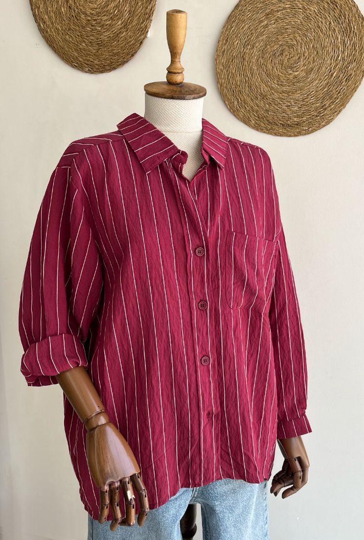 Beyaz Çizgili Bordo Gömlek