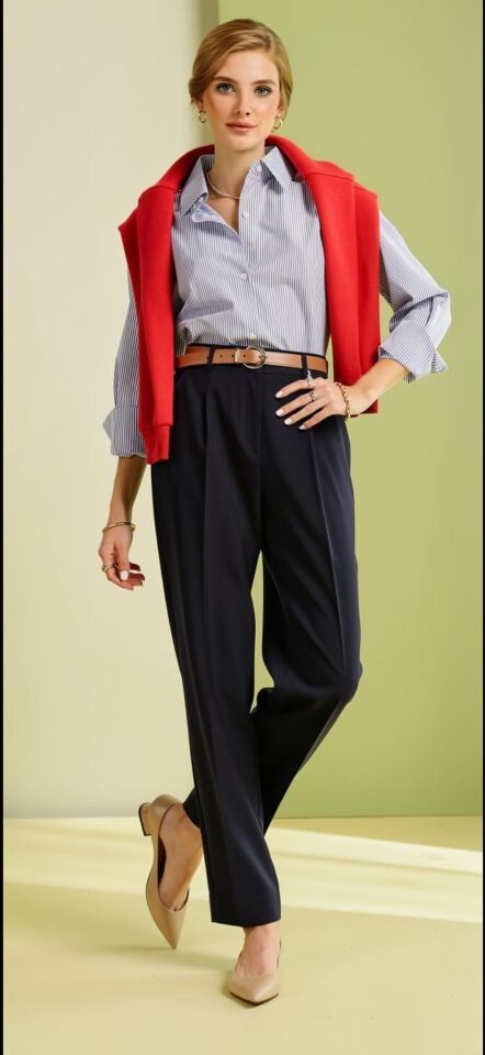 İnce Mavi Çizgili Klasik Gömlek