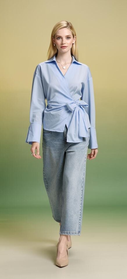 Yandan Bağlamalılı Poplin Gömlek