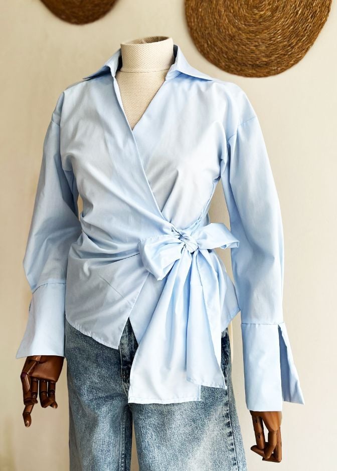 Yandan Bağlamalılı Poplin Gömlek