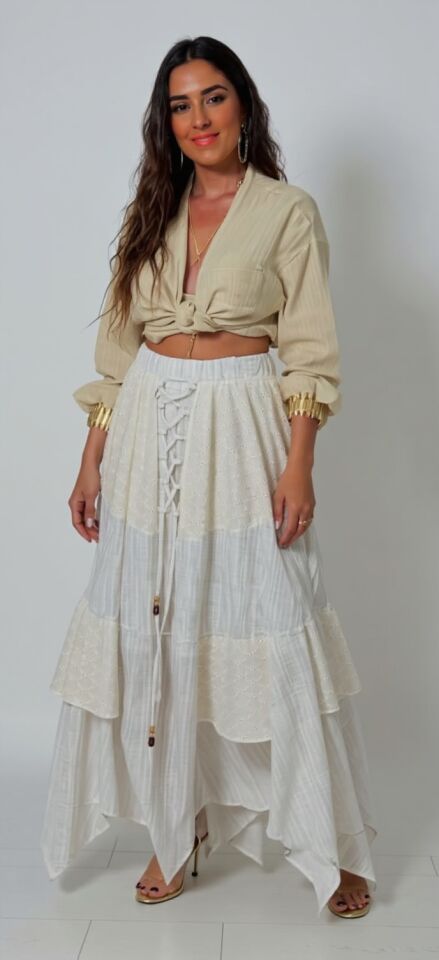 Katmanlı Güpür Detaylı Uzun Etek