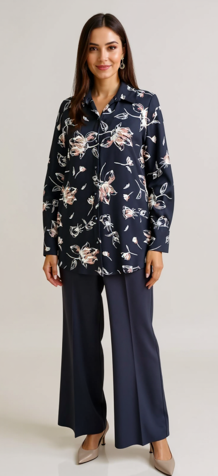 Saten Şal Desenli Gömlek