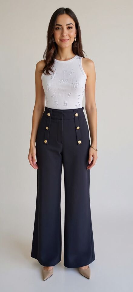 Gold Düğmeli İspanyol Pantolon